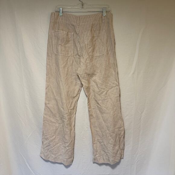 GAP Womens Linen Blend Khaki Striped Wide Leg Pants Size 10 Boho Coastal Beach - Picture 3 of 9